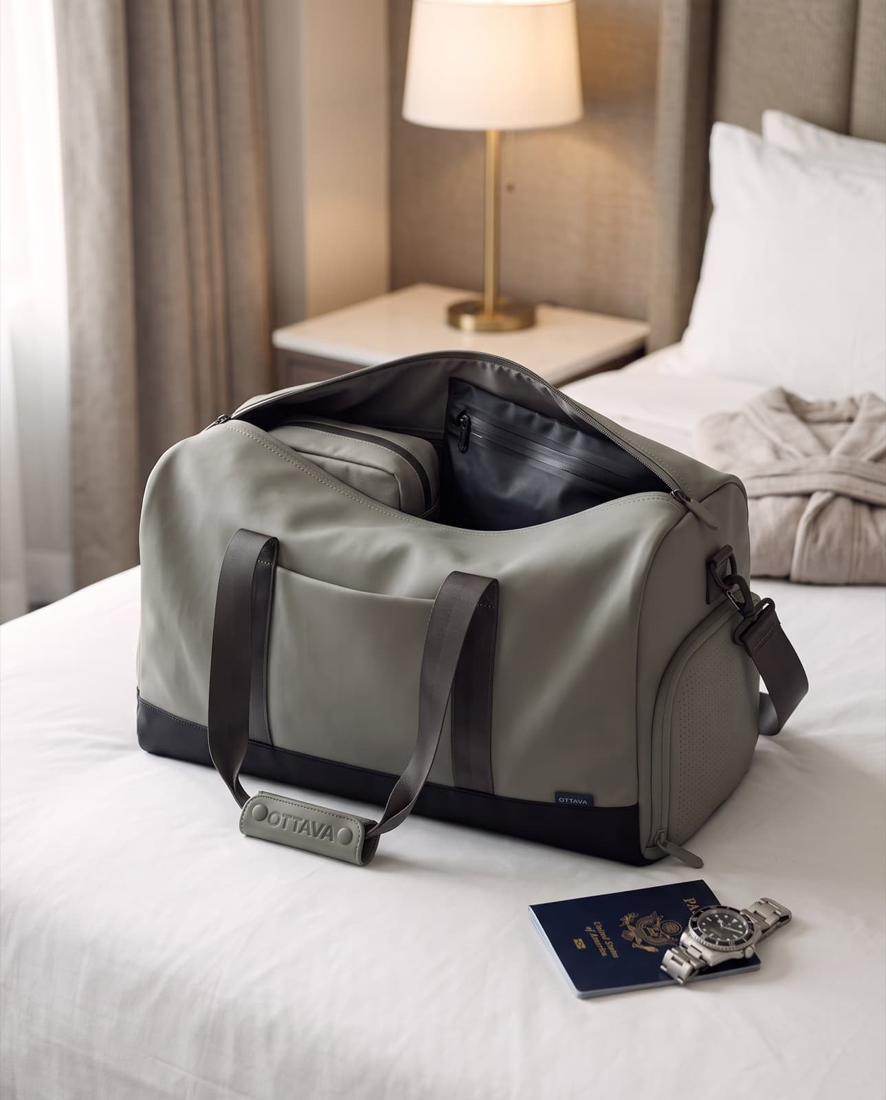 Grip pouch seated inside the open Duffel 40